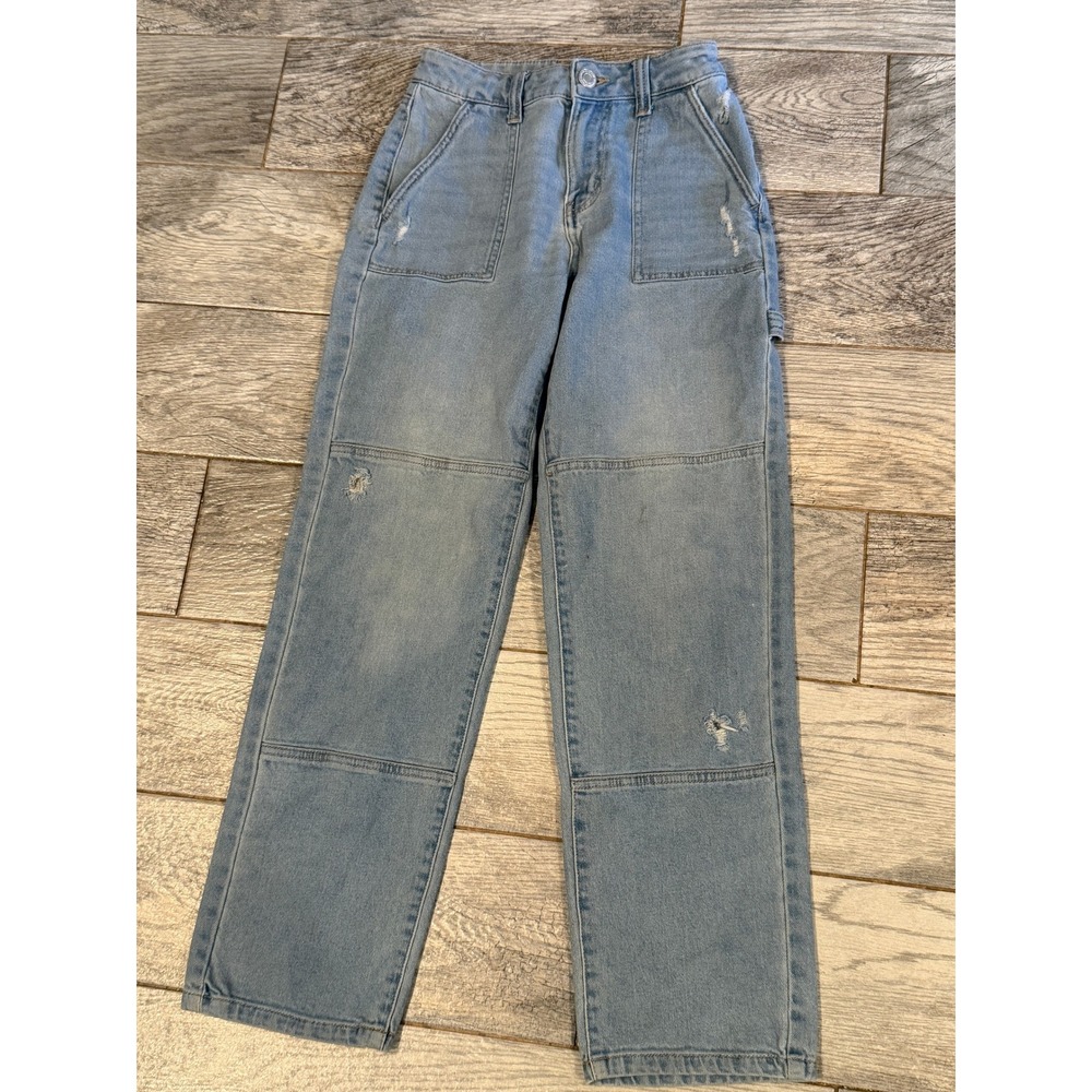 SO Carpenter Straight Jeans 0 24W Light Wash Super High Rise Distressed Denim